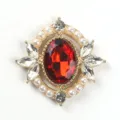 Broche vintage de aleación cristal rojo ovalado accesorio DIY con perlas y pedrería transparente. - Rojo Brillante