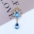 Colgante lágrima estrás aleación dorada accesorio joyería DIY cristal azul diseño - Azul claro