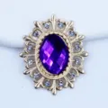 Ovalado vintage pedrería dorada aleación flor cabochon DIY joyería accesorio piedra púrpura - Púrpura profundo