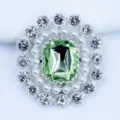Botón flor diamantes aleación accesorio ropa DIY con cristal verde y perlas. - Verde claro