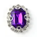 Oval purple rhinestone button with clear crystals, 4-hole sewing craft material accessory. - Deep purple