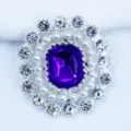 Botón Flor Estrás Perla Morada Colgante Aleación DIY Artesanía Accesorio 19x23mm - Púrpura profundo