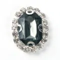 Oval rhinestone button with dark crystal center and claw chain trim for DIY crafts clothing shoes - Gray