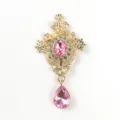 Retro alloy teardrop pendant with pink rhinestone, vintage court style DIY jewelry accessory. - Light Pink