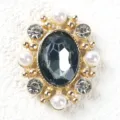 Oval alloy rhinestone button vintage crystal pearl DIY clothing decorative accessories - Gray