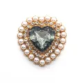 Heart shaped alloy rhinestone pearl button accessory for DIY clothing bags and jewelry crafts. - Gray