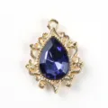 Vintage gold alloy teardrop blue acrylic pendant DIY jewelry making craft accessory charm - Navy Blue