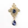 Vintage court style alloy teardrop pendant with blue rhinestone DIY clothing accessories. - Navy Blue