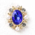 Oval alloy rhinestone button with blue center stone and pearls for DIY garment accessories. - Sapphire Blue