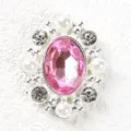 Alloy pearl rhinestone oval gemstone button for clothing shoes bags DIY decorative accessory - Light Pink