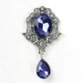 Vintage baroque blue rhinestone pendant brooch elegant silver tone costume jewelry accessory - Navy Blue