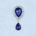 Silver large teardrop rhinestone pendant DIY accessory for shoes clothes and crafts. - Navy Blue