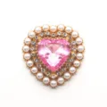 Heart pink rhinestone pearl button DIY accessory, shiny crystal alloy clothing craft charm. - Light Pink