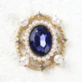 Vintage barocco perla gemma blu ovale cornice metallo fiore fai da te accessori capelli gioielli - Blu Marino