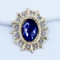 Oval alloy rhinestone DIY craft charm pendant, blue crystal brooch component for jewelry making. - Navy Blue