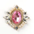 Accessoire de bijoux DIY en alliage doré avec strass ovale rose et perles blanches - Rose Clair