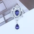 Silver teardrop rhinestone alloy pendant DIY badge holder decorative accessory item. - Navy Blue