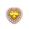 Heart rhinestone pearl DIY button, yellow crystal alloy craft accessory for clothing. - Golden Yellow