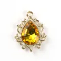 Gold alloy hollow lace teardrop yellow acrylic crystal pendant DIY jewelry making accessory. - Golden Yellow