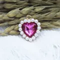 18mm alloy heart-shaped pendant with faux pearls and pink crystal for DIY jewelry making and charms. - Plum Red