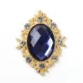 Gold alloy rhinestone oval crystal button DIY clothing bag hair accessory badge tray component - Gold Base - Navy Blue