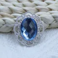 Botón de filigrana de aleación de piedra preciosa azul ovalada accesorio de joyería DIY strass - Azul claro