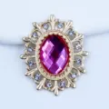 Oval Hollow Alloy Rhinestone Jewelry Component DIY Accessory Gold Pink Gem Variant - Plum Red