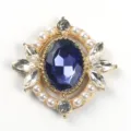 Base de broche en alliage dore vintage avec cristal bleu fonce et perles bijoux DIY - Bleu Marine