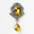 Vintage baroque yellow gemstone rhinestone collar brooch pendant accessory for retro dress styling - Gold
