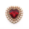 Heart-shaped rhinestone pearl button DIY alloy red crystal jewelry accessory for crafts - Dark Red