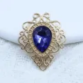 Gold lace alloy base with dark blue teardrop acrylic rhinestone for DIY earrings brooch jewelry. - Navy Blue