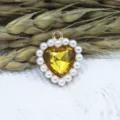 Alloy heart pendant 18mm with pearl border and yellow crystal center, perfect for DIY jewelry. - Golden Yellow