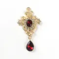 Vintage gold alloy teardrop pendant red gemstone rhinestone DIY clothing accessory jewelry item. - Dark Red