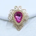 Vintage gold alloy filigree base with teardrop pink acrylic gemstone for DIY jewelry making. - Rose Red