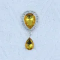 Silver large teardrop rhinestone pendant DIY craft accessory for shoes clothing 42x20mm - Golden Yellow