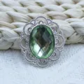 Botón de filigrana de aleación de diamantes de imitación verdes ovalados, acabado plata - Verde claro