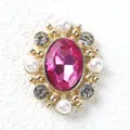 Retro oval rhinestone alloy button with pink crystal and pearls for DIY handmade crafts. - Plum Red