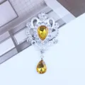 Silver Rhinestone Alloy Pendant Teardrop Acrylic DIY Badge Holder Decorative Accessory - Golden Yellow