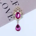 Gold alloy rhinestone pendant DIY jewelry accessory with hot pink teardrop crystal. - Plum Red