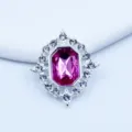 Silver rhombus alloy rhinestone button with pink acrylic crystal for DIY crafts. - Magenta