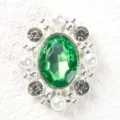 Green rhinestone oval alloy button with white pearls for clothing and bags decoration. - Dark Green