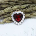 Red heart pendant charm with pearl border for DIY jewelry making and keychain accessories - Dark Red
