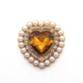 Heart shape acrylic rhinestone pearl button DIY jewelry accessory clothing bag charm - Dark Coffee