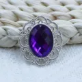 Botón flor aleación pedrería ovalada diamante acrílico morado joyería DIY lazo accesorio - Púrpura profundo