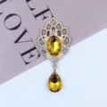 Gold alloy rhinestone teardrop pendant DIY jewelry accessory 23x51mm for necklace making - Golden Yellow