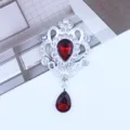 Silver teardrop rhinestone alloy pendant DIY badge decorative accessory display item - Dark Red