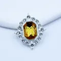 Silver rhombus alloy decorative buckle with amber crystal and clear rhinestones for DIY crafts. - Gold