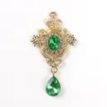 Retro gold alloy teardrop pendant green crystal rhinestone DIY clothing accessory - Dark Green