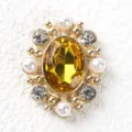 Vintage oval rhinestone alloy button with amber crystal pearls for DIY clothing crafts - Golden Yellow