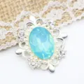 Broche perle strass ovale en alliage argenté détail accessoire mode vêtements DIY. - Bleu lac